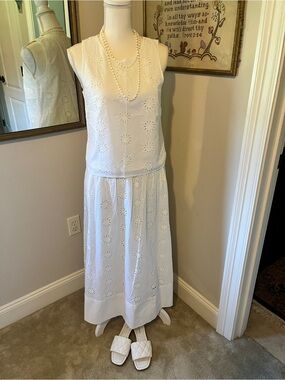 J. Crew White Eyelet top and skirt